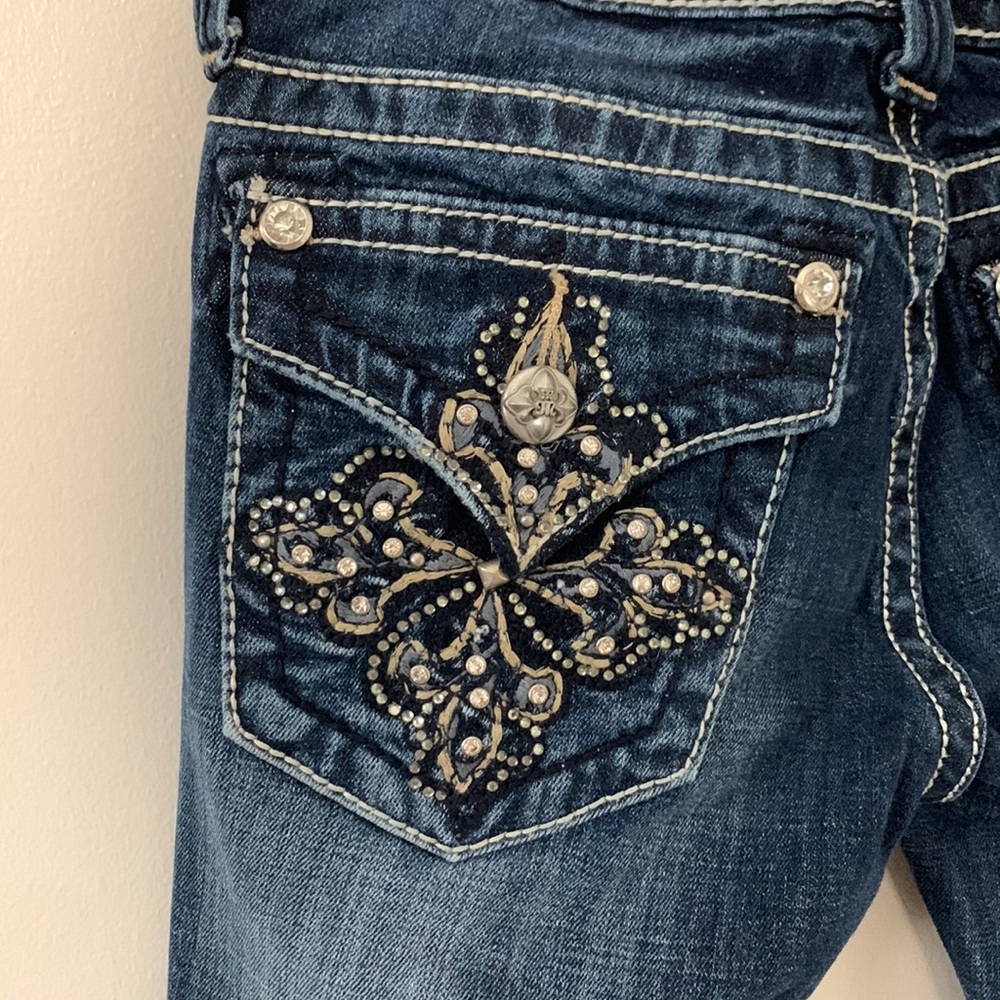 Miss Me Embroidered & Embellished Rhinestones Pockets Blue Denim Skinny-26